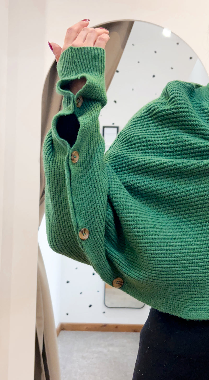 Knit polo button shrug green