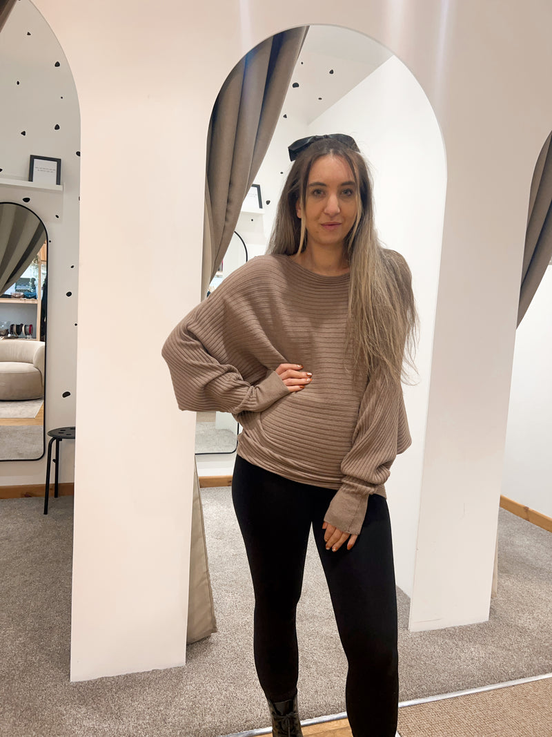 Batwing ribbed jumper mocha