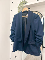 Ruched sleeve blazer navy