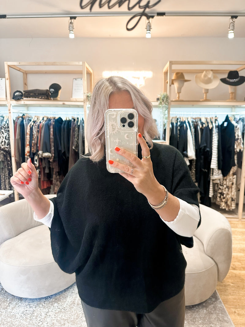 Cowl neck poncho top black