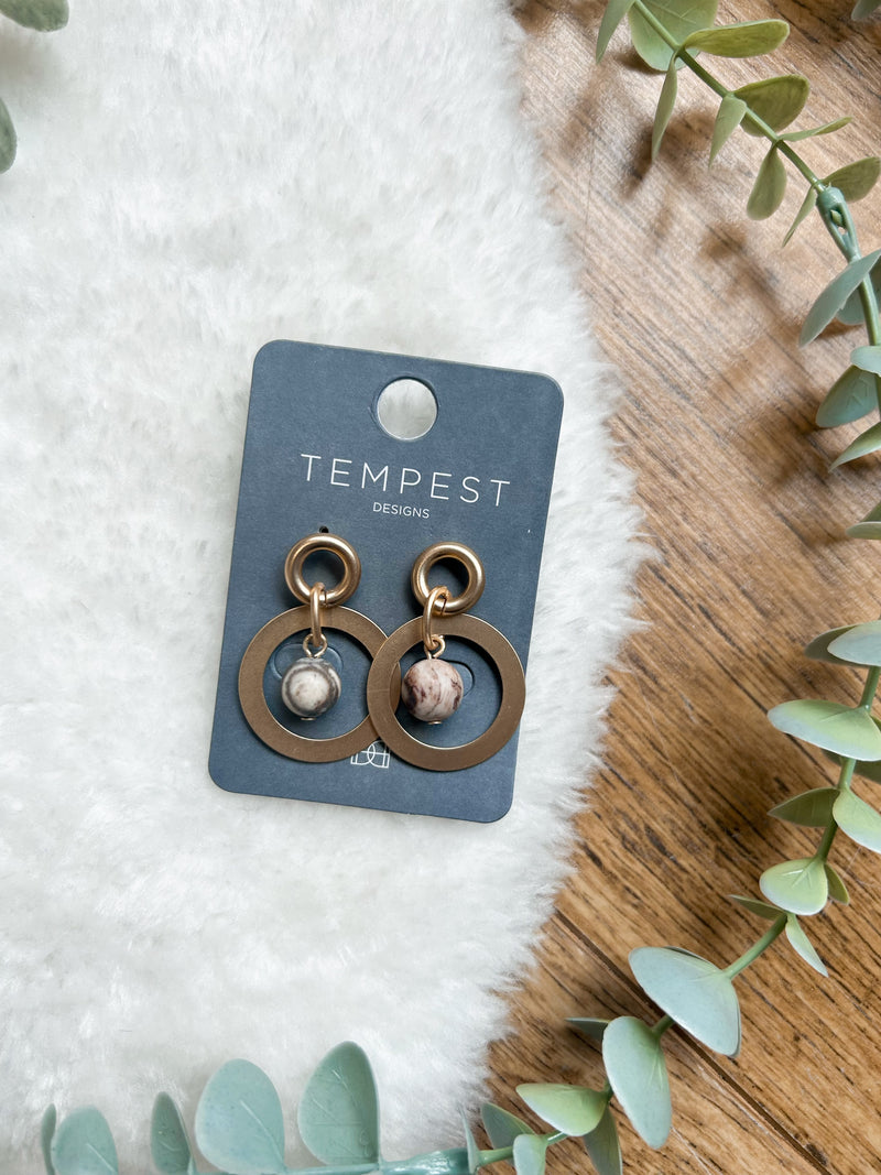 Semi precious bead/ring earrings