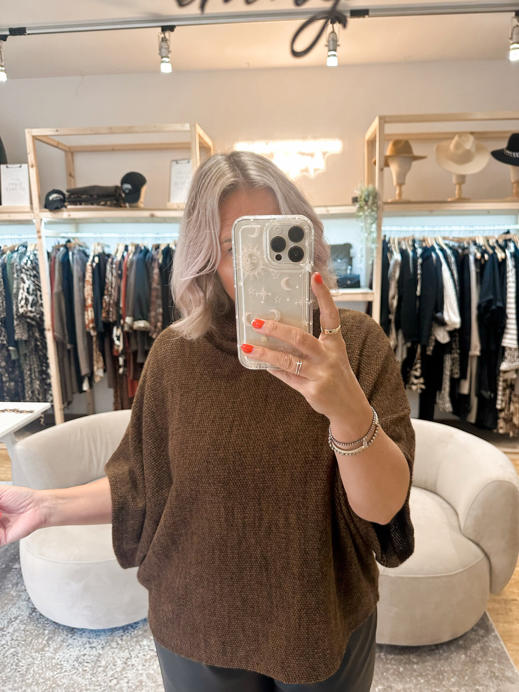 Cowl neck poncho top toffee