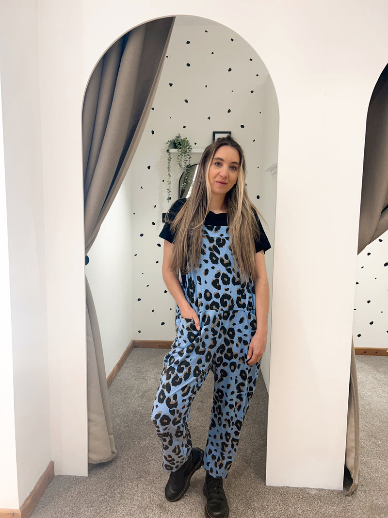 Leopard print dungarees blue