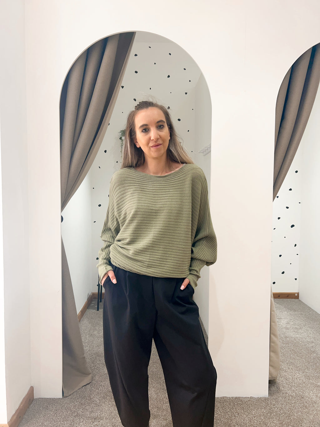 Batwing ribbed jumper khaki