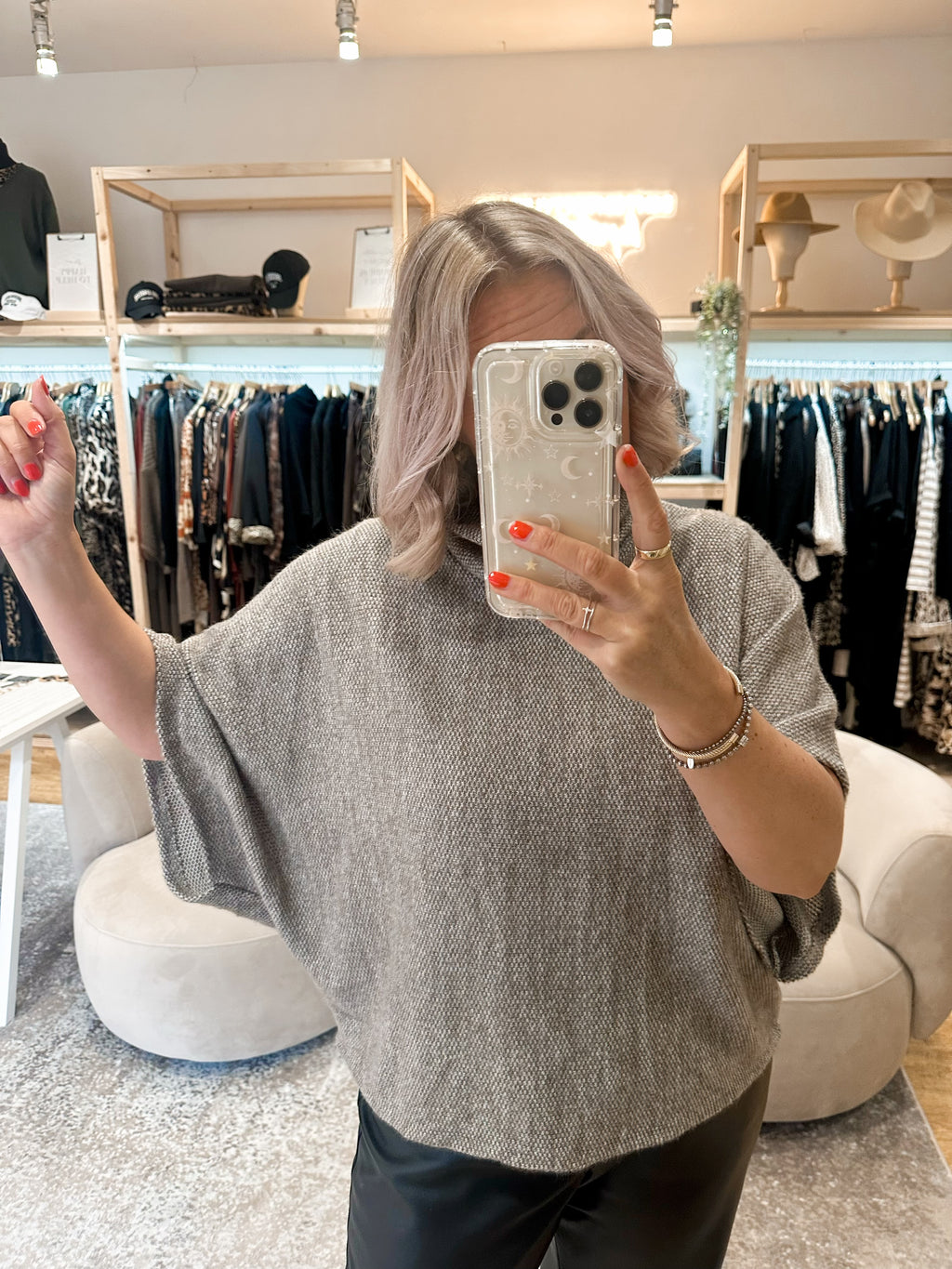 Cowl neck poncho top beige