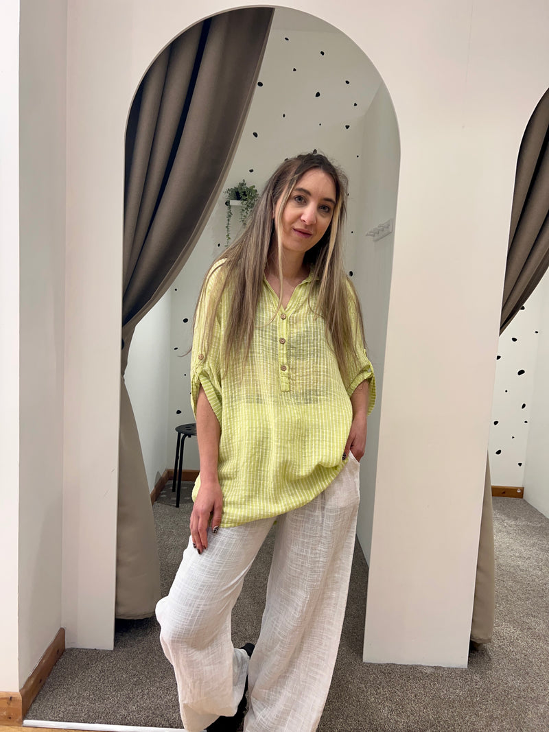 Striped cotton shirt lime