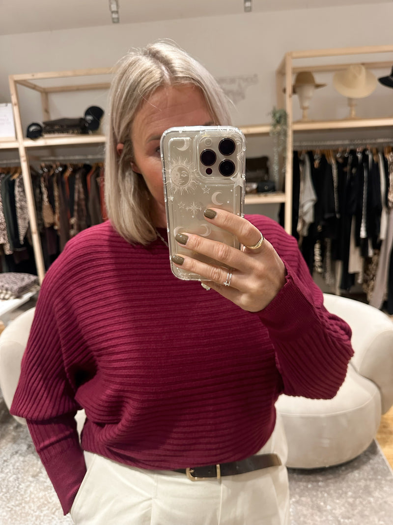 Batwing ribbed jumper wine