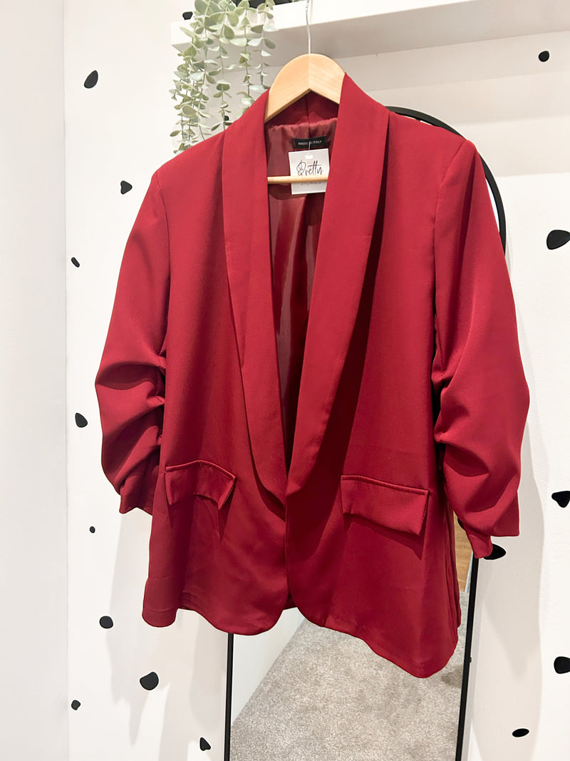 Ruched sleeve blazer wine