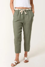 Linen cropped trousers khaki
