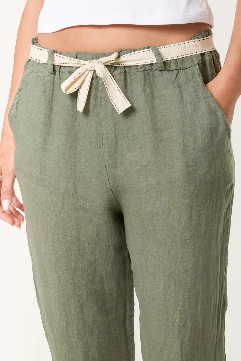 Linen cropped trousers khaki