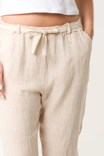 Linen cropped trousers beige