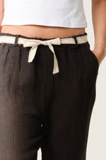 Linen cropped trousers black
