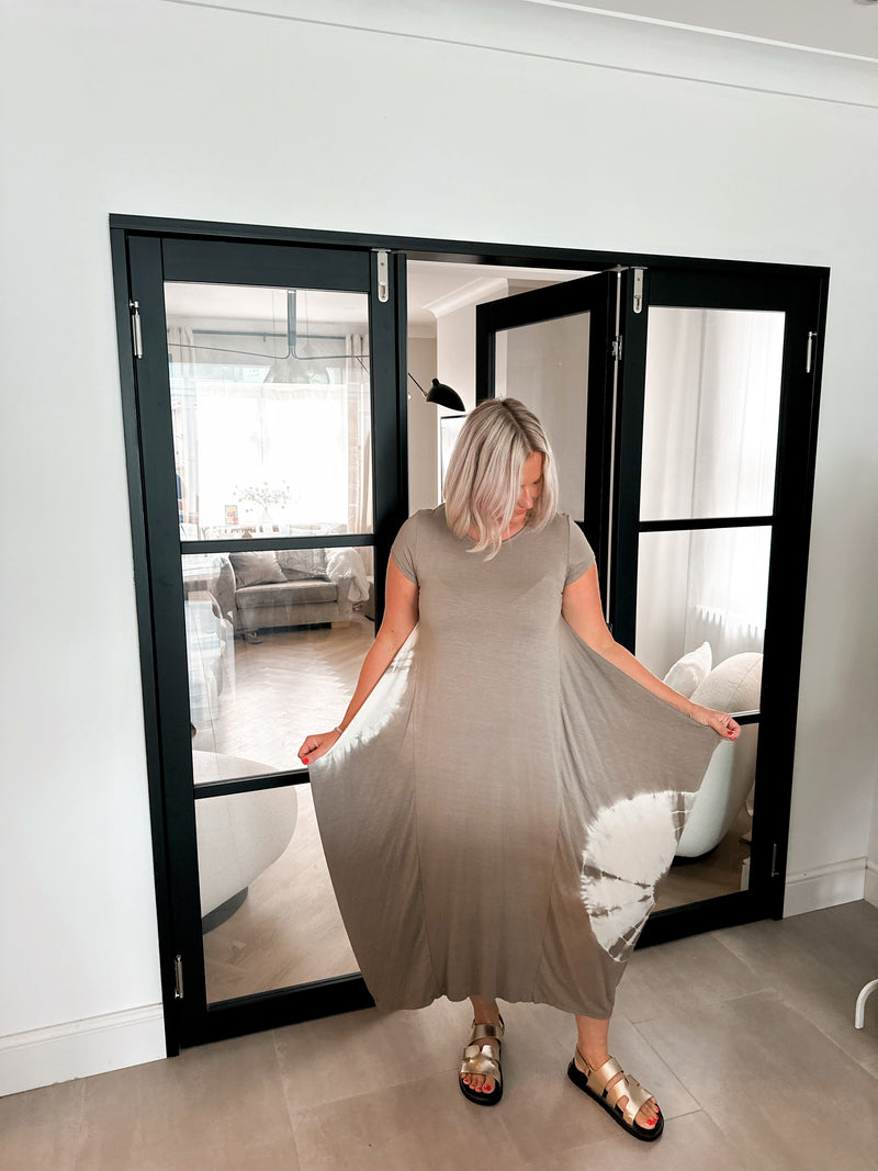 Tie dye parachute dress taupe
