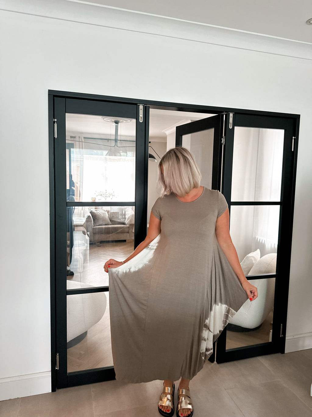 Tie dye parachute dress taupe