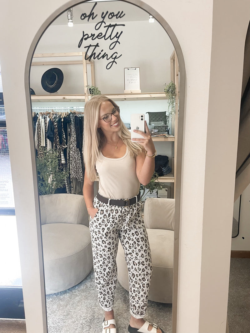 Belted leopard print magic trousers
