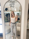 Belted leopard print magic trousers