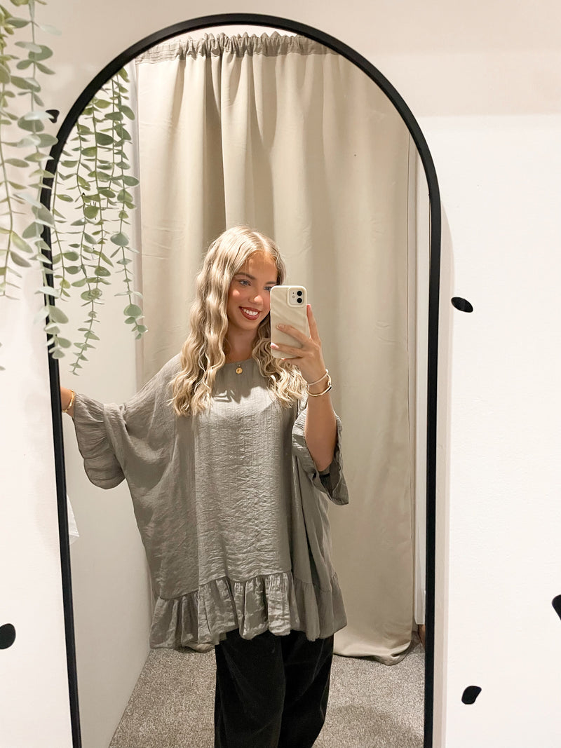 Crinkle frill hem blouse