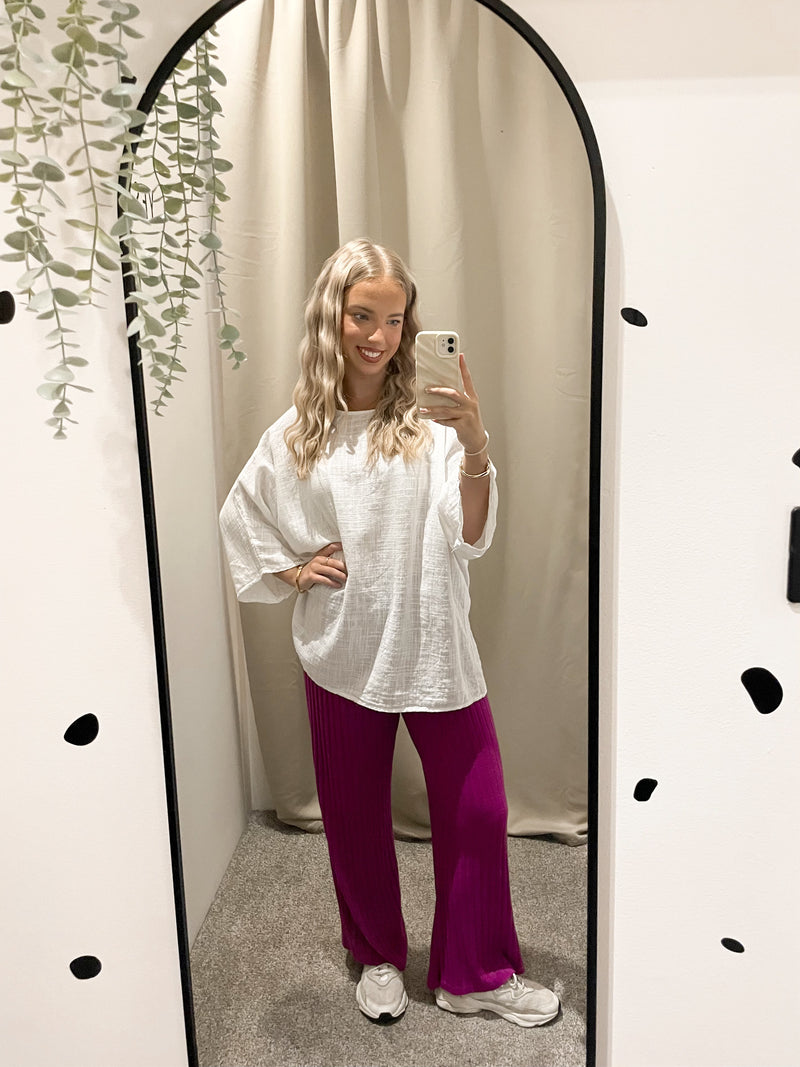 Ribbed trousers berry