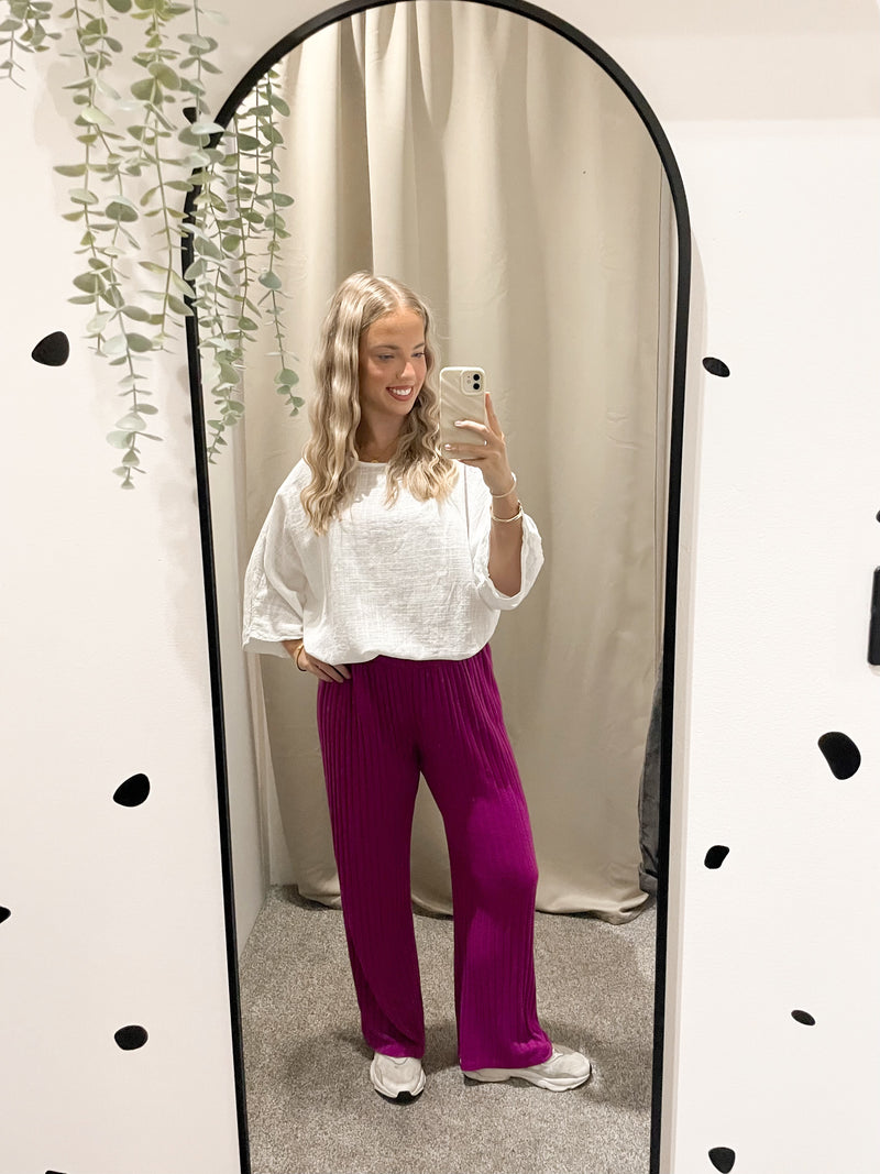 Ribbed trousers berry