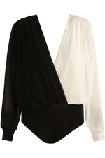 black and white wrap style bodysuit
