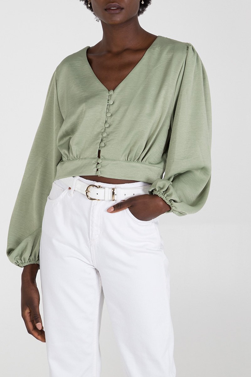 Button up top with gathered sleeve