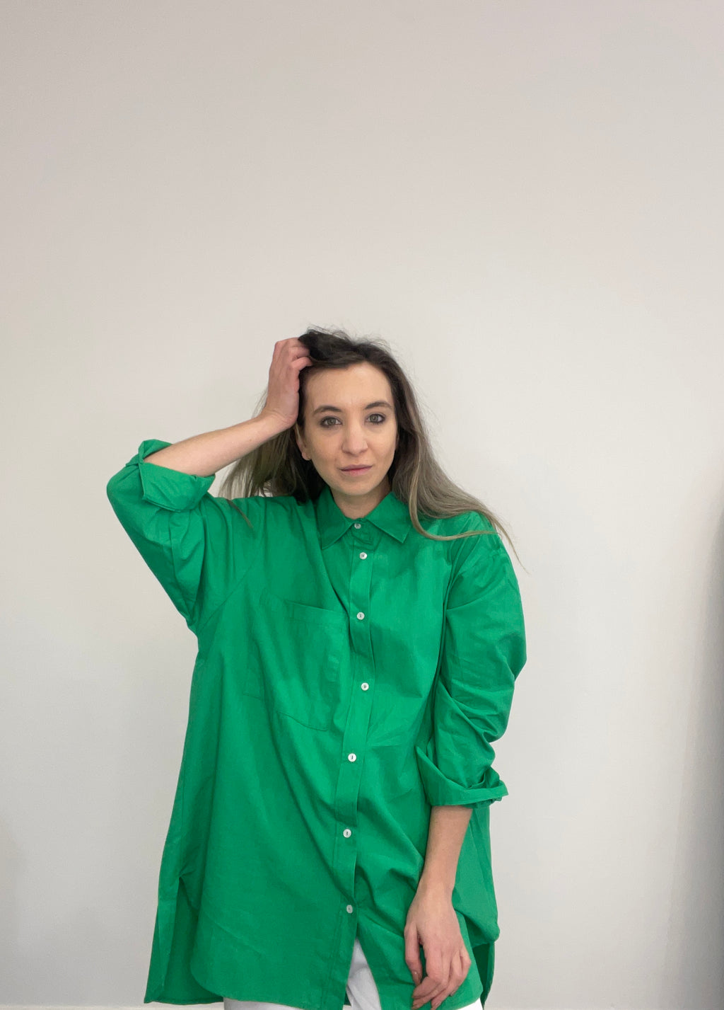 Poplin slouchy shirt green